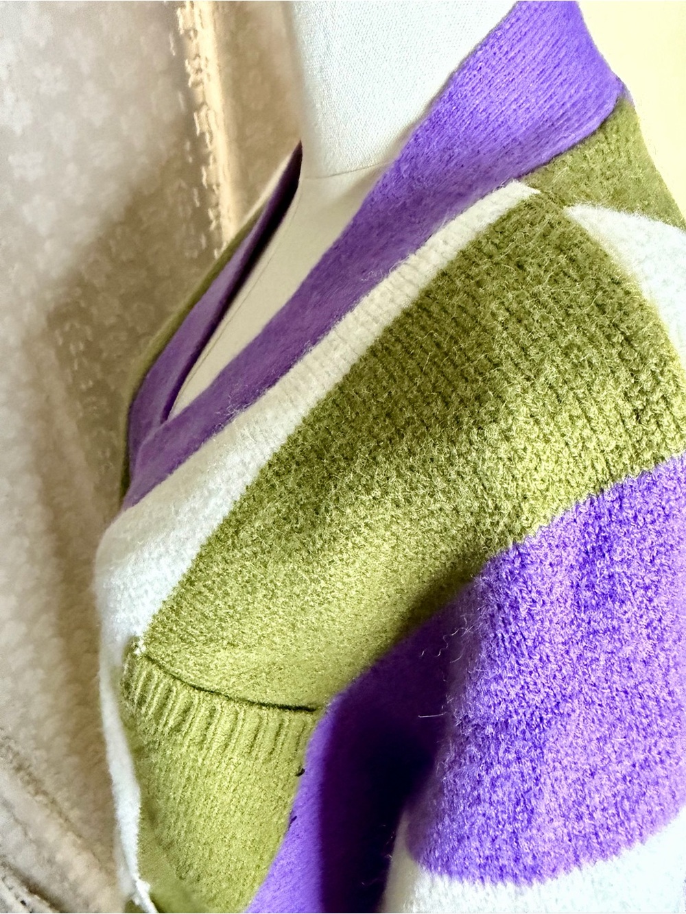 Striped Button-Front Cardigan in Olive, Purple & Cream - Picture 2 of 8